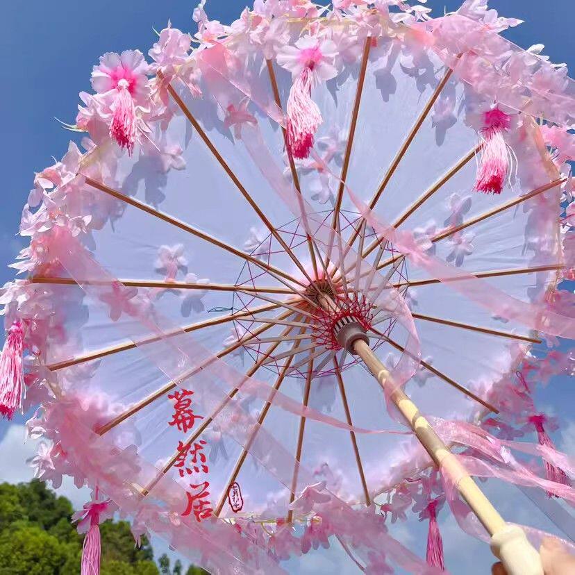 复古唯美古风花伞Lolita汉服道具配饰手持伞儿童飘带cos法式