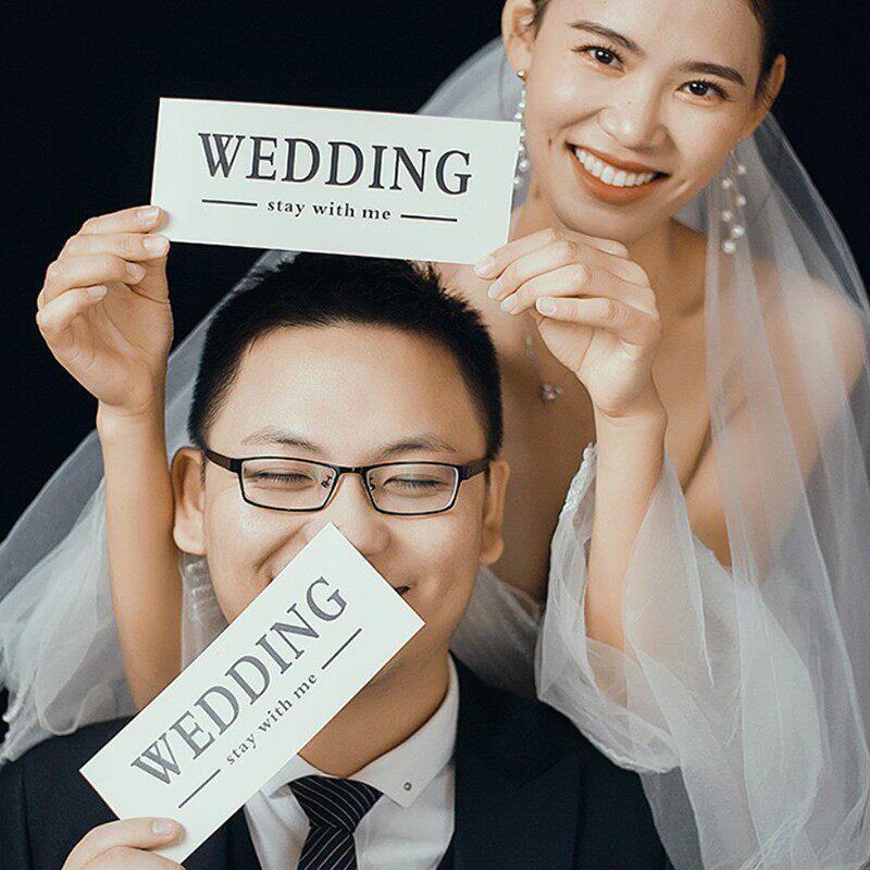 2019影楼婚纱摄影道具网红ins英文告白卡片情侣外景拍照手拿对