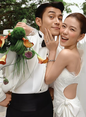 外景婚纱照道具新娘手捧花橘色马蹄莲仿真花束结婚领证拍照手拿花