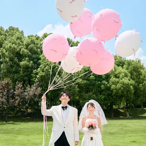 蝴蝶结气球派对装饰求婚飘空12寸气球束生日告白户外网红拍照道具
