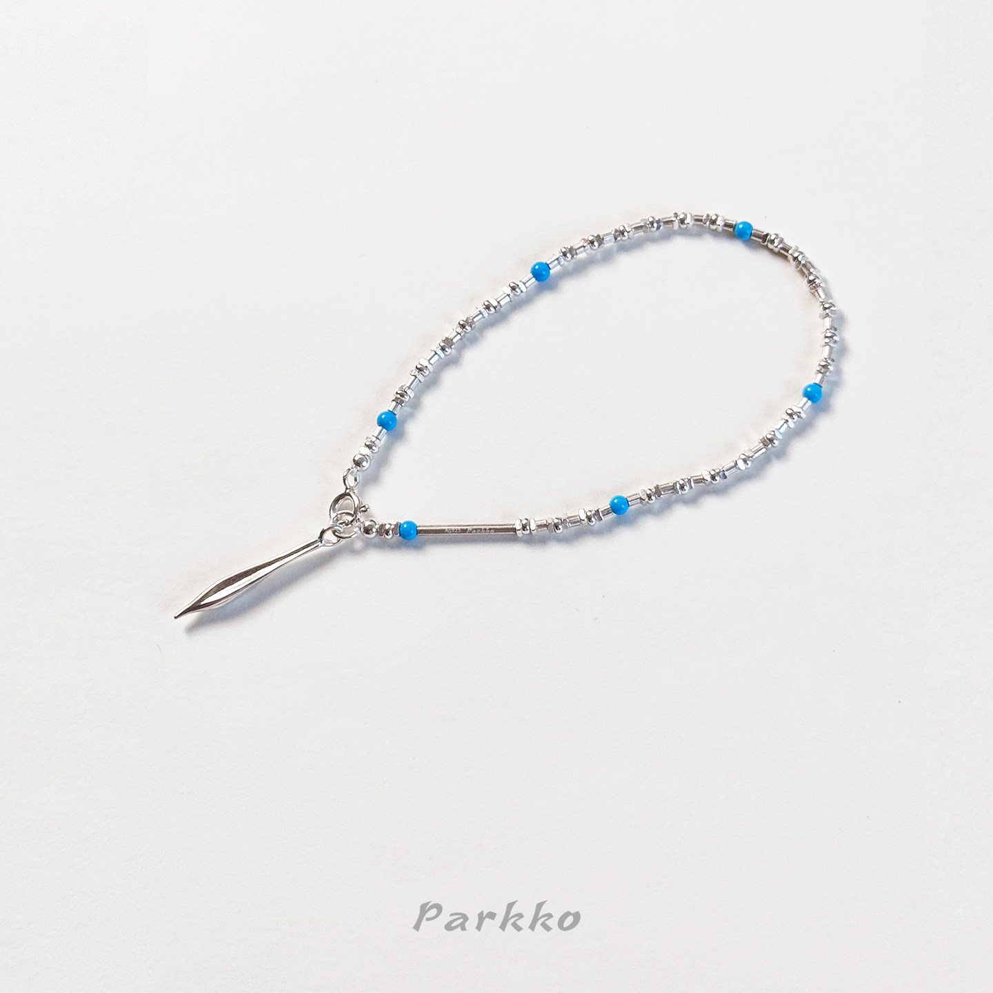 Parkko天然蓝绿松石碎银子手链