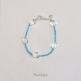 Parkko 一串雨点儿 baby蓝1mm极细蓝松石白水晶925银手链自然礼物