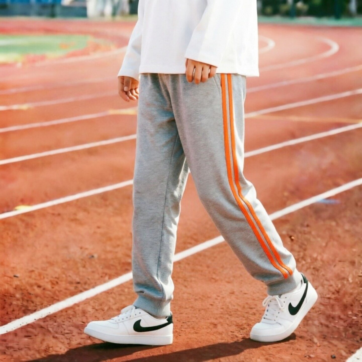 定制春夏薄款浅灰双杠校服裤子图片
