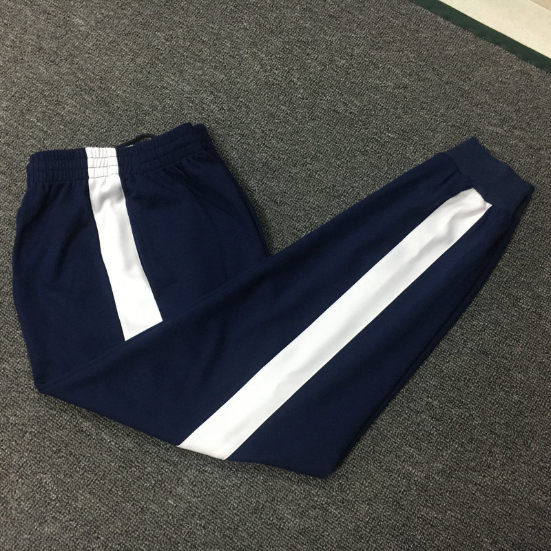 新款定制全棉夏季浅藏青镶6cm白宽边束口中性成人男女运动裤街舞