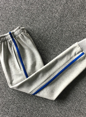 春秋夏季全棉浅灰1杠宝蓝束口休闲高腰宽松百搭运动中小学生校裤