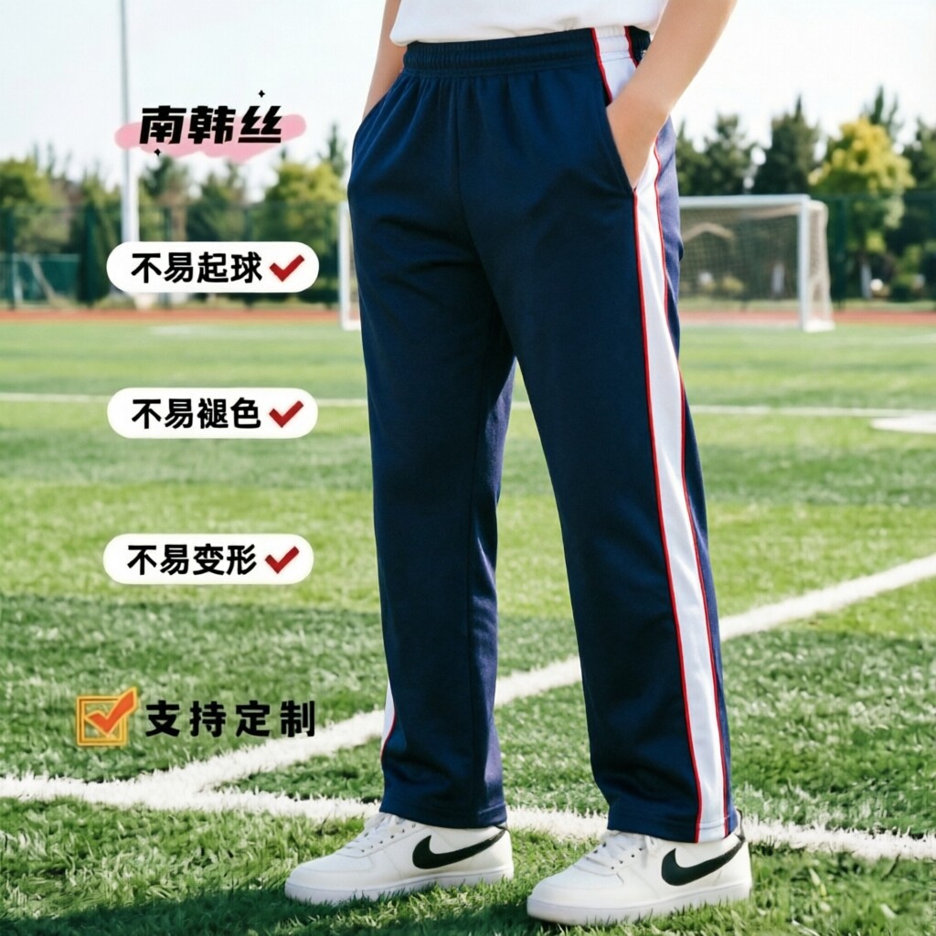 定制男女春夏秋季款运动裤深藏青镶白红边男女生高中小学生校裤子
