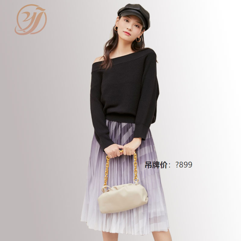 vm品牌女装2025秋冬新款时尚绑带针织衫百褶气质连衣裙两件套黑色