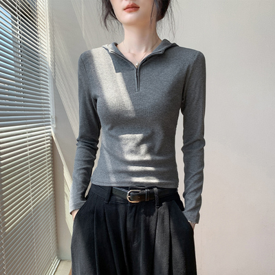 连帽长袖t恤女新款巨好看上衣