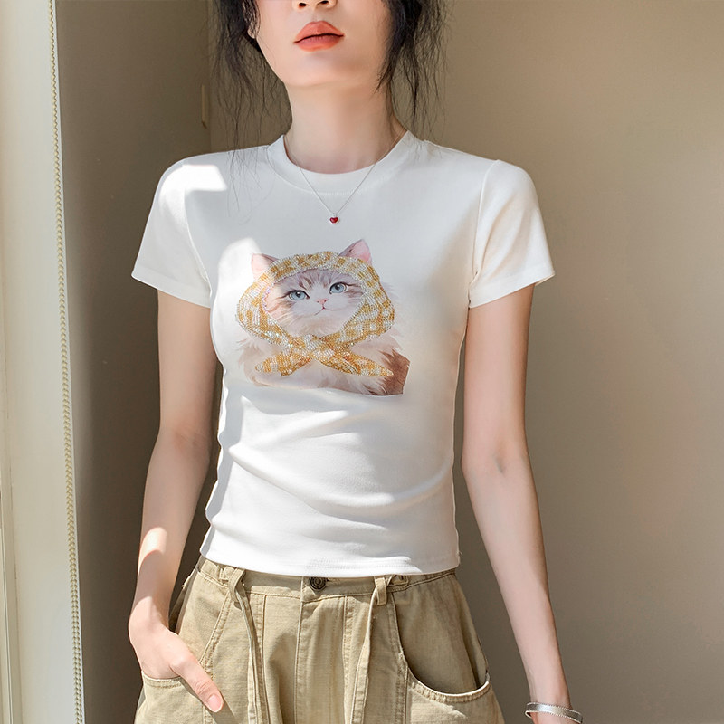 歌倍尚美式印花短袖女夏