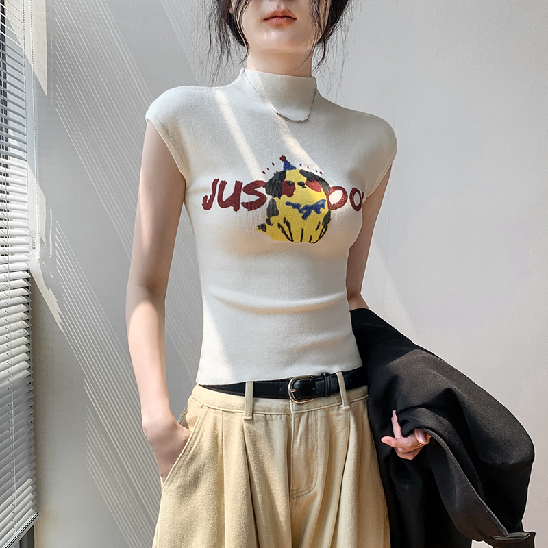 歌倍尚半高领羊毛背心女