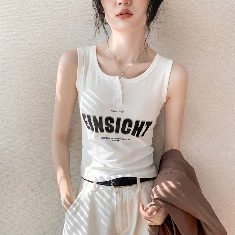 歌倍尚字母印花吊带背心女