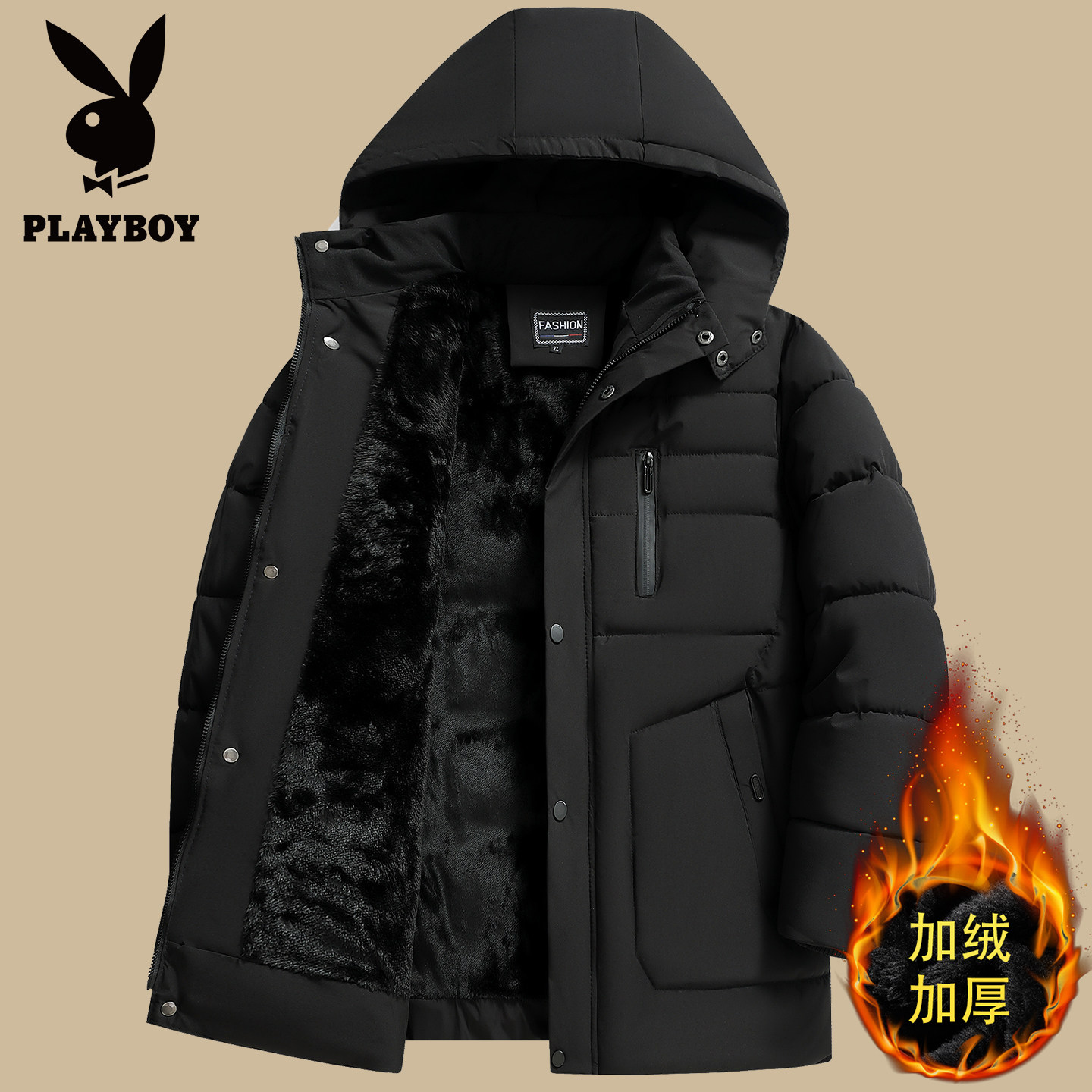 花花公子中老年人棉衣加厚爸爸冬装加绒棉服冬季保暖爷爷男士外套