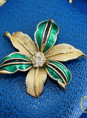 MODELE DEPOSE法国设计师高定品牌ARVEN打标中古珐琅花朵胸针首饰