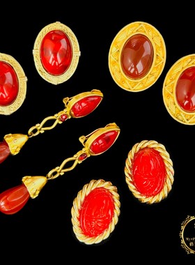 美国LESLIE BLOCK稀有款GinnieJohansen圣甲虫琉璃中古红色耳夹R1