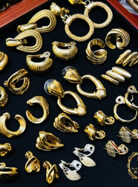 vintage美国MONET莫奈打标日常百搭素金属风镀金中古耳夹耳针1