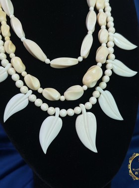 vintage日本天然有机温润白色宝石老物件古董首饰中古项链Z15