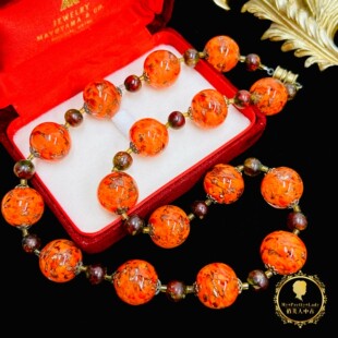 意大利穆拉诺古董千花琉璃天然琥珀vintage中古复古项链首饰