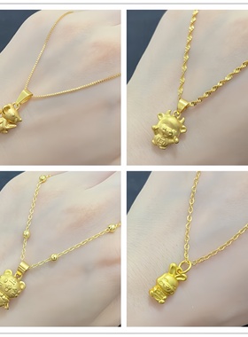 香港正品真金生肖兔项链