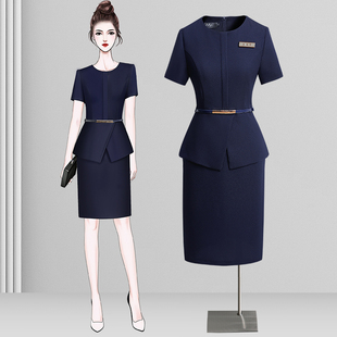 职业连衣裙女夏季新款修身气质干练通勤正装柜姐销售珠宝店工作服