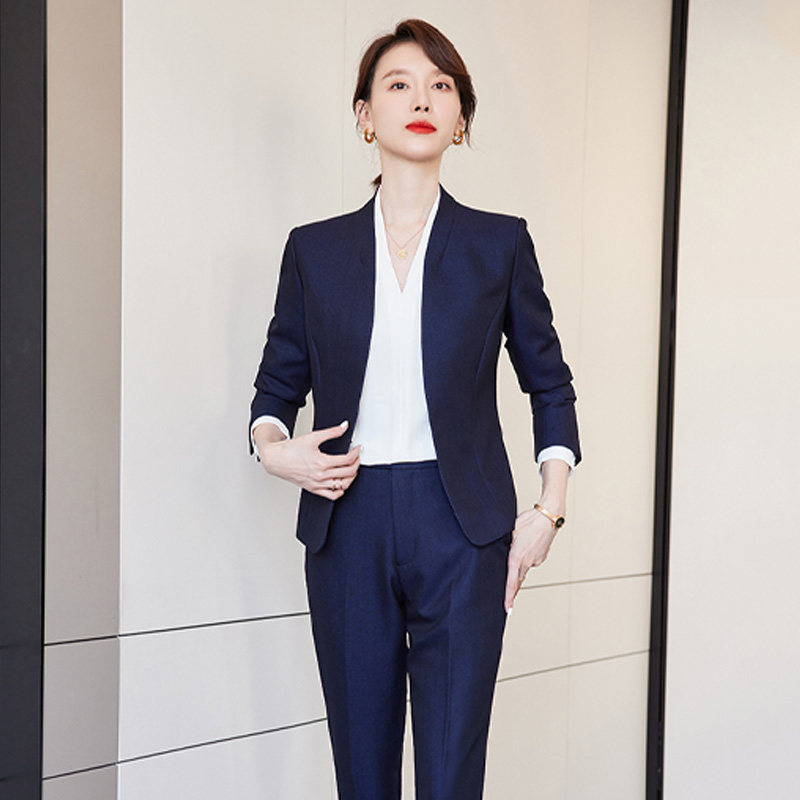 诗璐雅职业西装套装女秋冬V领修身商务正装通勤售楼处经理工作服