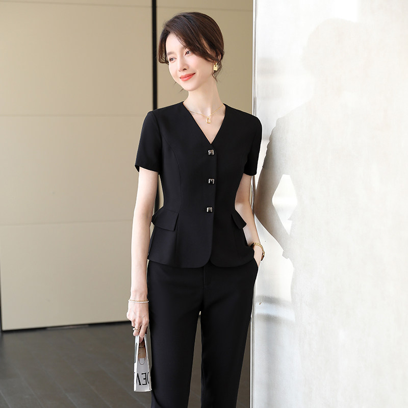 诗璐雅2026夏季时尚收腰西服套装女小个子短袖高级感职业女装气质