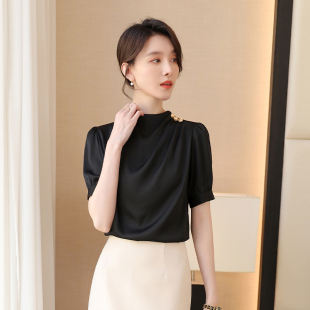 诗璐雅职业气质衬衫 ol通勤衬衣一字领雪纺上衣 女2024春夏韩版 时尚