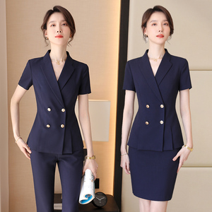 诗璐雅2026夏季新款职业西服套装女士时尚修身短袖工装薄款两件套