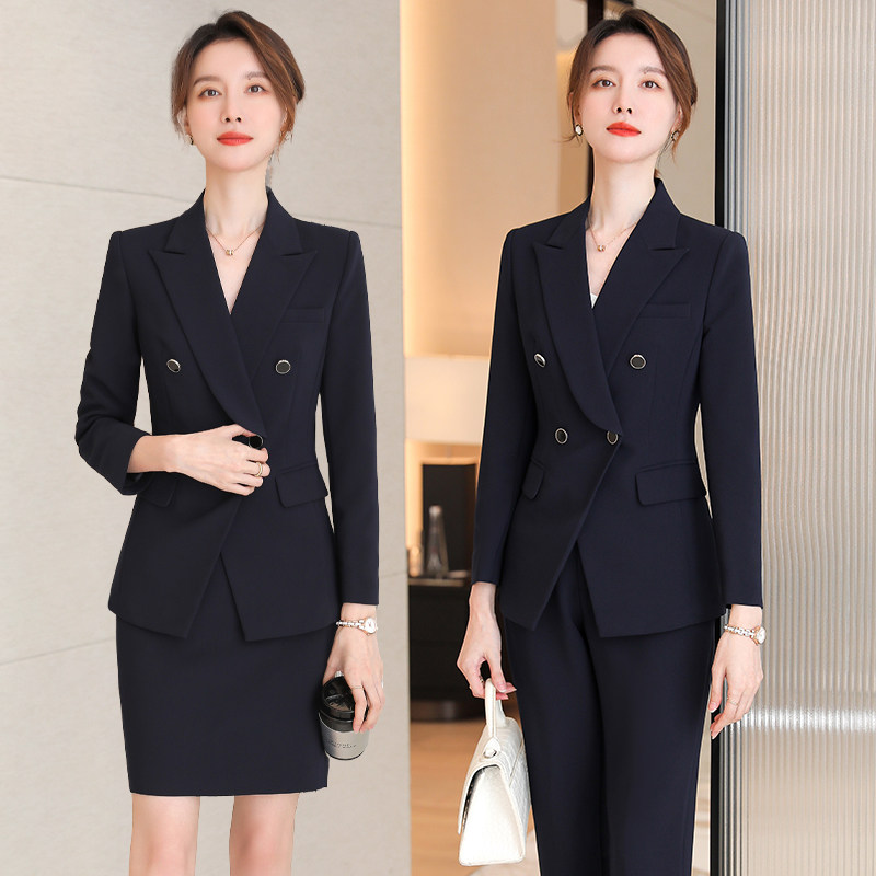 诗璐雅藏青色职业正装女秋冬名媛女神范工装时尚气质高端西服套装