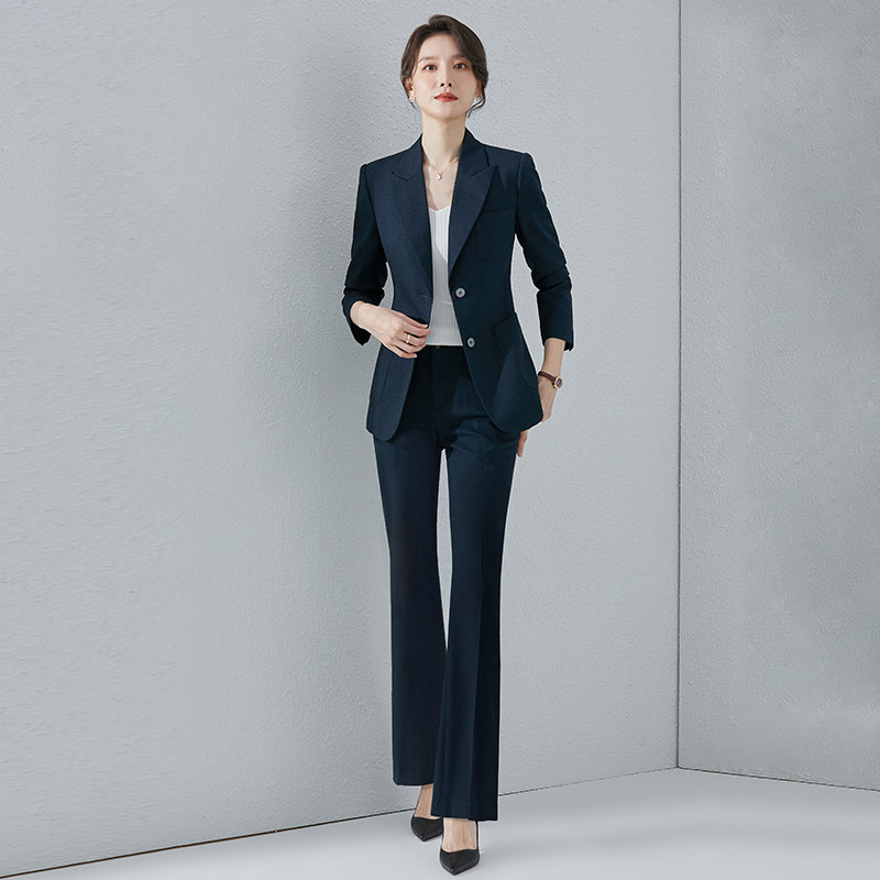 诗璐雅秋冬款西服两件套商务干练西装微喇裤套装修身显瘦工作服女