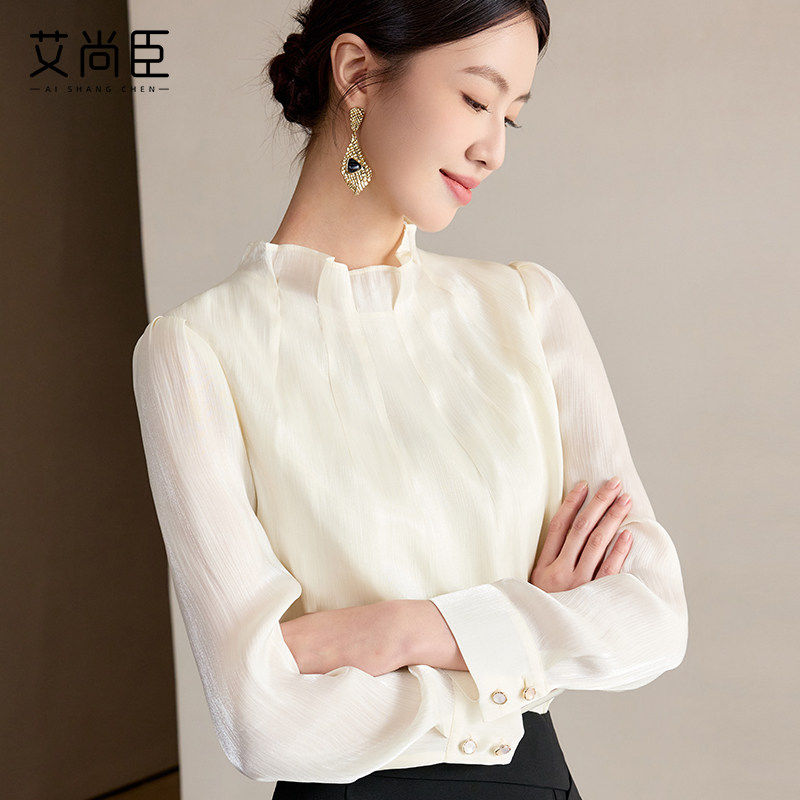 艾尚臣怦然心动流光纱衬衫女2025新款高级感通勤轻奢减龄洋气上衣