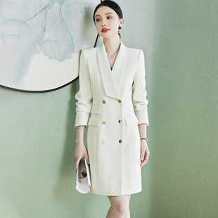 白色西装连衣裙女春秋ol通勤正装气质高级感主持人上镜职业工作服