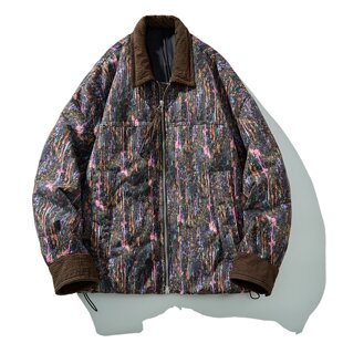 设计师油画拼接撞色羽绒服男情侣款冬季90白鸭绒保暖防寒羽绒外套