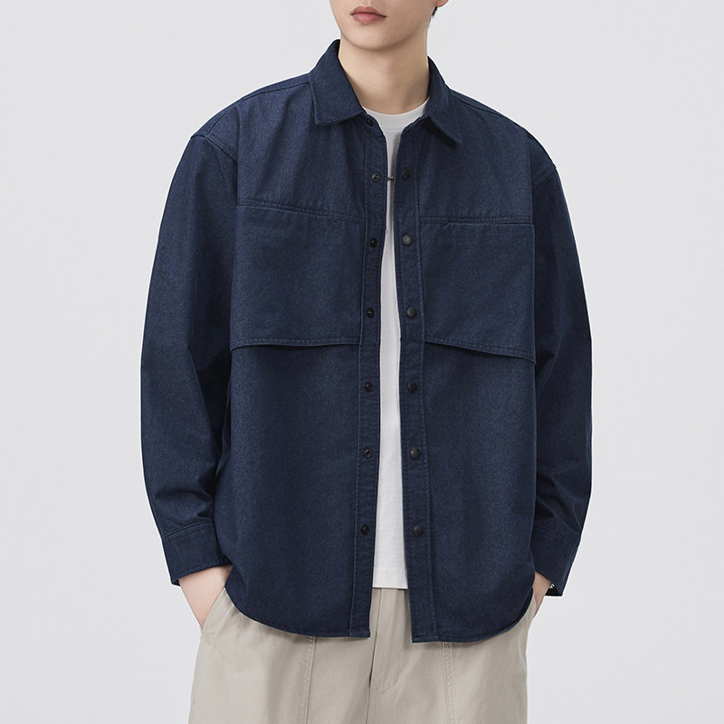 日系复古重磅水洗牛仔衬衣外套男士春秋新款高端痞帅宽松休闲夹克,男装,牛仔衬衫,淘宝优惠券,粉丝福利购,淘宝优惠卷