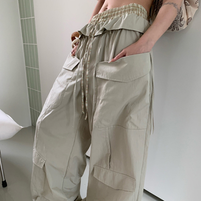 HOLDER格子拼接多口袋阔腿休闲裤