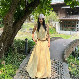 2025夏季 长款 新款 简约气质纯色无袖 连衣裙亚麻背心裙女 法式 LIMO