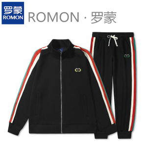 罗蒙轻奢潮牌立领卫衣套装男2023秋季新款休闲运动开衫外套两件套