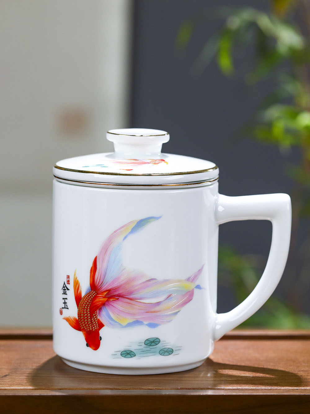 景德镇陶瓷茶杯带盖茶水分离个人办公杯陶瓷水杯家用泡茶杯大容量