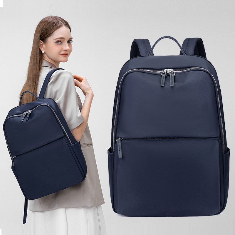 女士背包16寸电脑双肩包大容量商务出差旅行包蓝色时尚简约轻便包