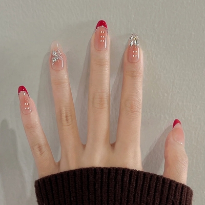 秋冬法式美甲纯手工穿戴甲中长款