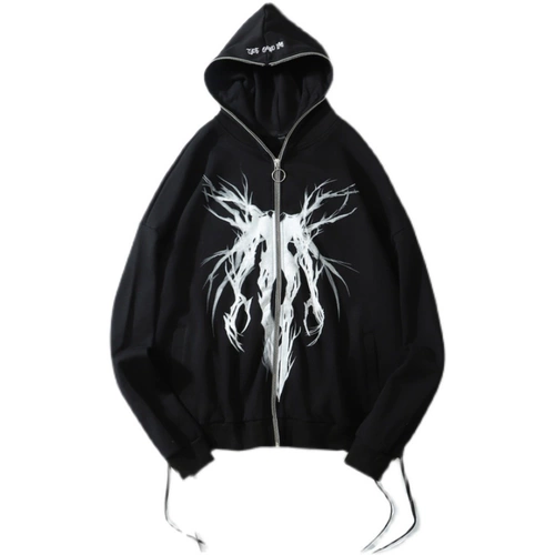 Оригинальная черная демисезонная толстовка с капюшоном, куртка, оверсайз