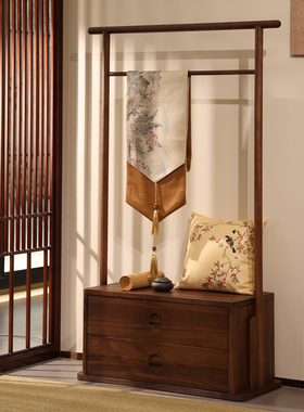 宋式美学衣帽架新中式实木挂衣架卧室落地衣架带抽屉储物柜置物架