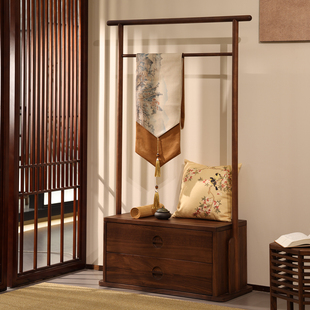 宋式美学衣帽架新中式实木挂衣架卧室落地衣架带抽屉储物柜置物架