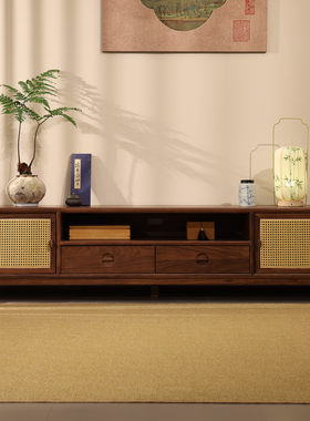 宋式美学实木电视柜 客厅家用收纳柜储物柜 一体落地矮柜电视机柜