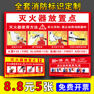 灭火器消火栓标识牌消检防火器材指示牌使用方法说明安全标识牌放置点提示标志标示牌贴纸墙贴标牌牌子定制