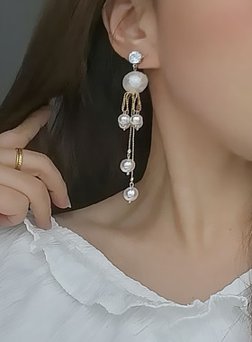 925银针韩版女珍珠流苏耳坠