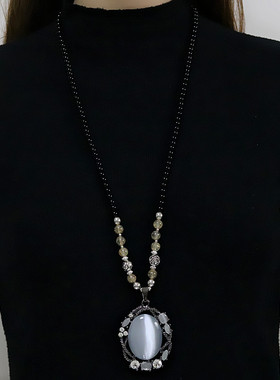 猫眼石材质圆珠链子女吊坠