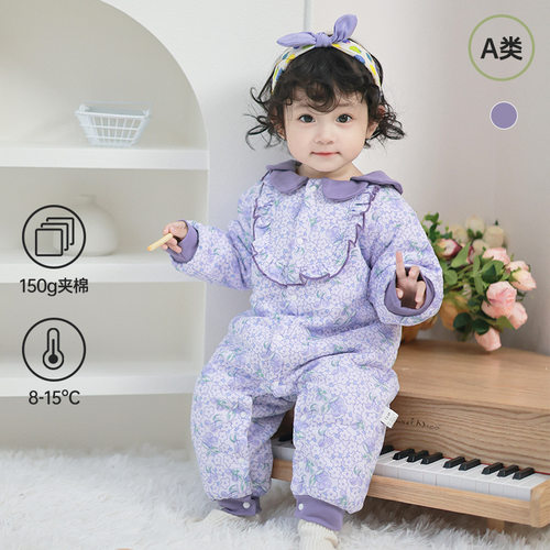 秋冬棉衣婴儿加夹棉a类纯棉加厚连体衣新生儿男女宝宝外出爬爬服