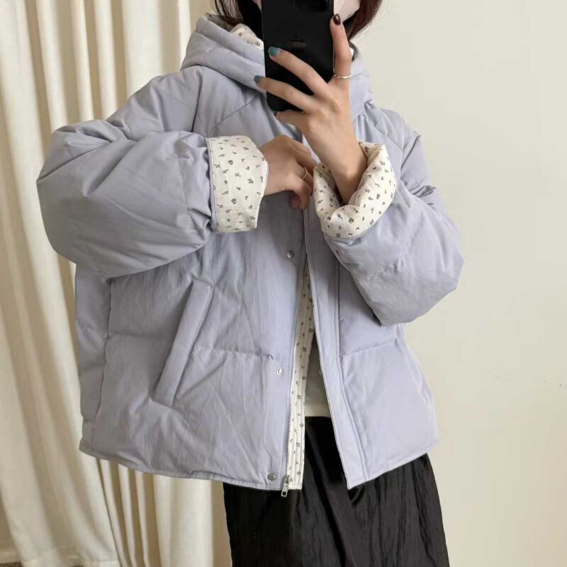 初吾家2025冬季新款韩系清新碎花拼接连帽保暖白鸭绒羽绒服外套女,女装/女士精品,羽绒服,淘宝优惠券,粉丝福利购,淘宝优惠卷