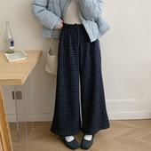 初吾家25冬新款 女复古百搭宽松遮肉休闲阔腿直筒裤 加绒厚款 格子裤