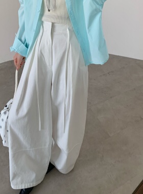 初吾家26春季新款日系休闲风抽绳系带高腰弯刀裤百搭阔腿裤女7501